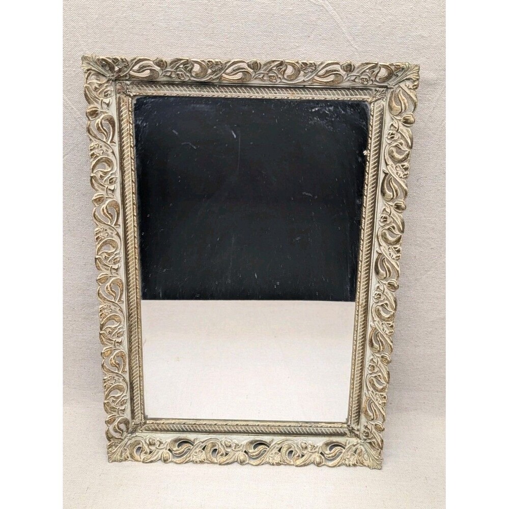 Vintage Vanity Mirror Tray Gold Tone Ornate Border With Filigree Ormolu Details